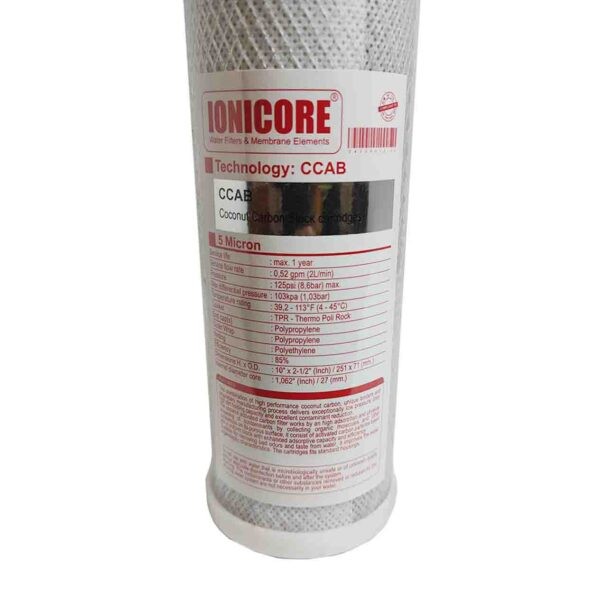 Etichetta Cartuccia Carbon Block Al Cocco Ionicore 2,5″x10″ – 5 Micron