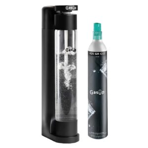 GasUp Pika Black table soda maker with refillable CO2 cylinder